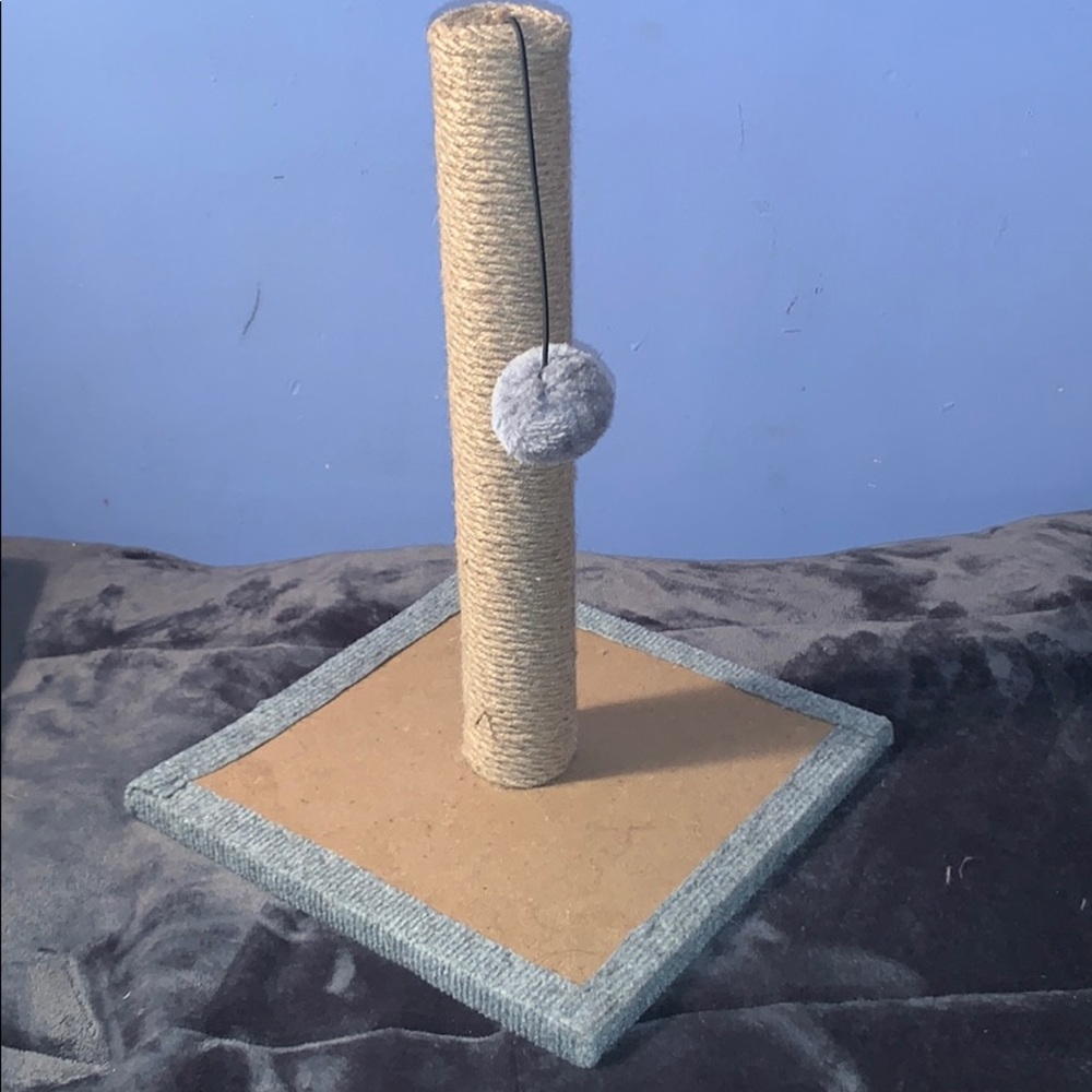 A gray cat scratcher